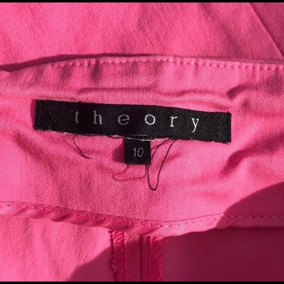 THEORY High Rise Bubble Gum Pink Cotton Slim Fit Pants - Picture 4 of 6